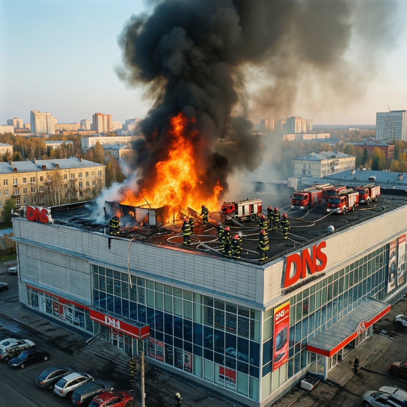 Пожар в магазине Dns на улице Черняховского в Екатеринбурге тушат спасатели